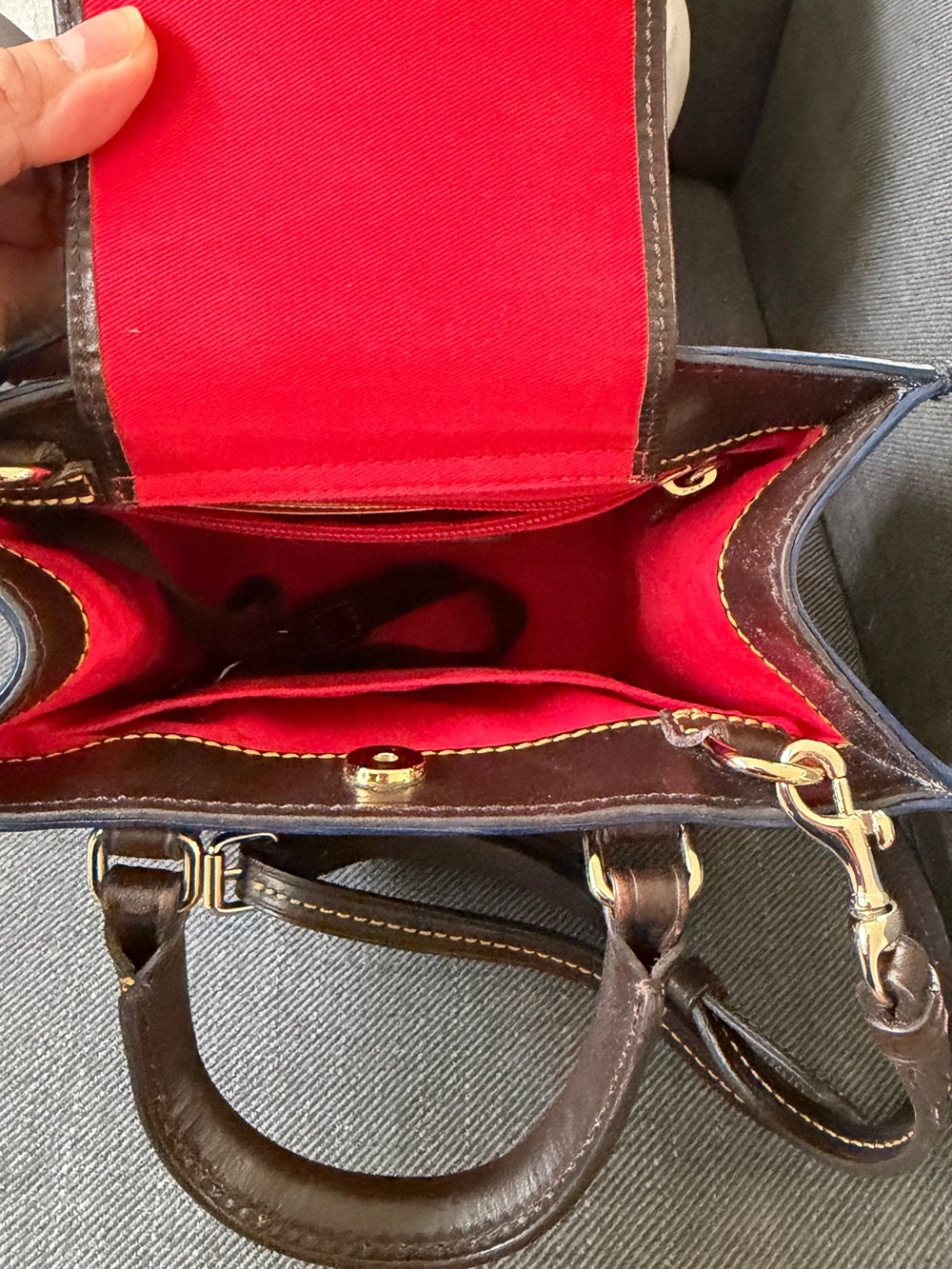 Dooney & Bourke Navy Blue Mini Saffiano Satchel with Brown Trim - Picture 6 of 6